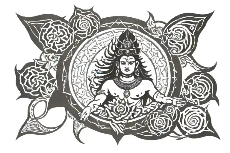 shiva and seven chakra symbol surrounded tattoo design idea