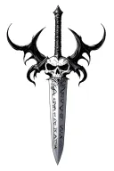Sharp long dagger with runes shaded skull head, sejmitar, darkest dungeon, beast, tattoo design idea