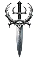Sharp long dagger with runes shaded skull head, sejmitar, darkest dungeon, beast, tattoo design idea