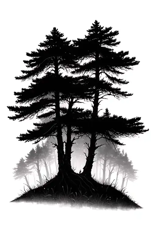 foggy pine forest tattoo design idea