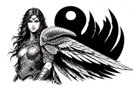 empty battle field with a valkyrie warrior woman tattoo design idea