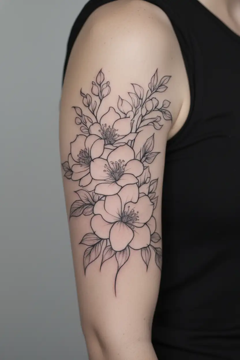 January, August, October birth flower bouquet tattoo design idea
