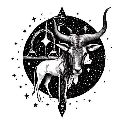 libra and taurus symbol with realistic stars and galaxies tattoo design idea