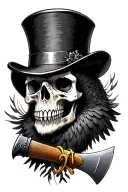 top hat, skull, kestrel, hatchet tattoo design idea