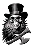 top hat, skull, kestrel, hatchet tattoo design idea