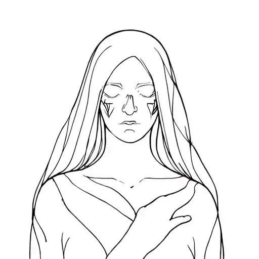 A solemn, mysterious feminine figure—guardian of forgotten places and memories. She embodies sorrow, stillness, tattoo design idea