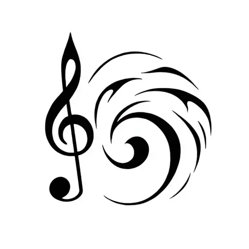 key of g note with a wave of lines tattoo design idea