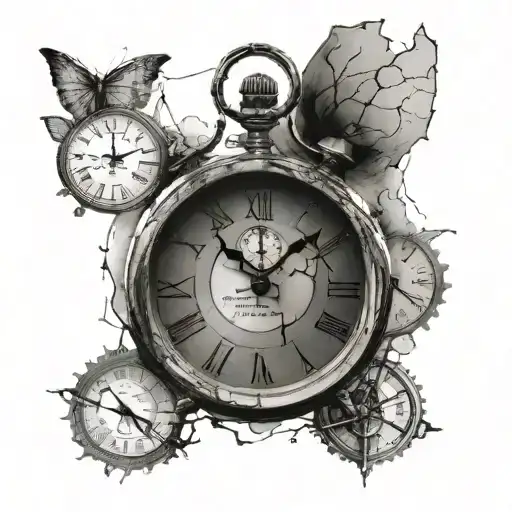 clock with cracks and hourglass tattoo tattoo design idea