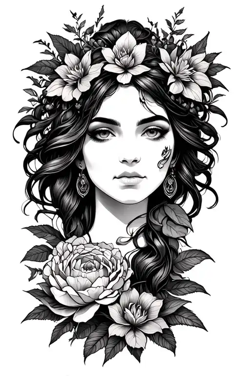 plant goddess tattoo design idea