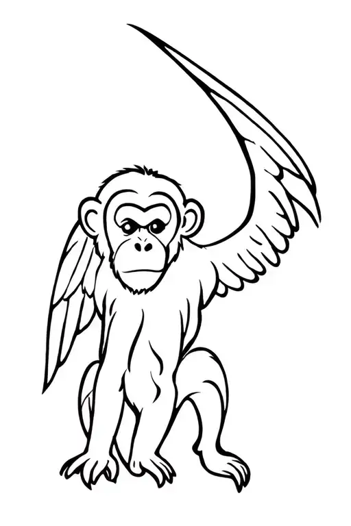 a monkey with wing tattoo design idea