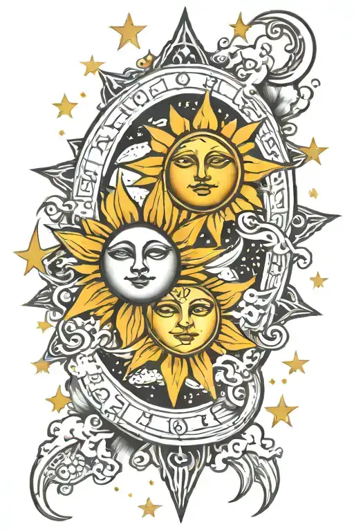 tarot card sun and moon tattoo design idea