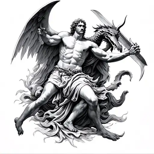 st micheal slaying the devil tattoo design idea