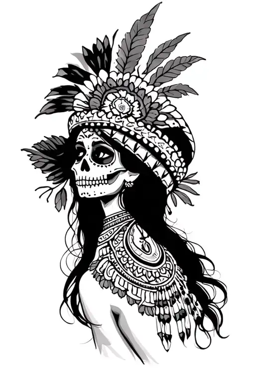 aztec catrina mexican woman tattoo design idea
