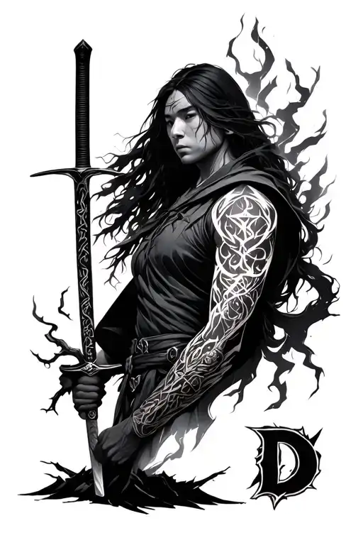 Shoulder: 🌳 Elden Ring (Erdtree + rune)Upper arm: ⚡ Sekiro (silhouette, katana, prosthetic, lightning)Mid arm: 🔥 D tattoo design idea