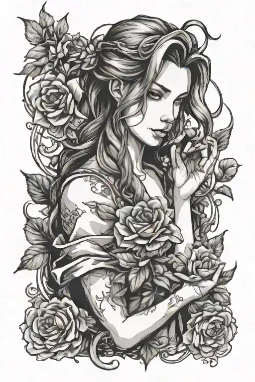 aerith Gainsborough holding a flower tattoo design idea