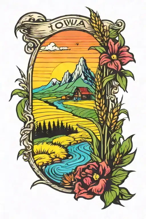 iowa cornfields Colorado mountains fishing tattoo design idea
