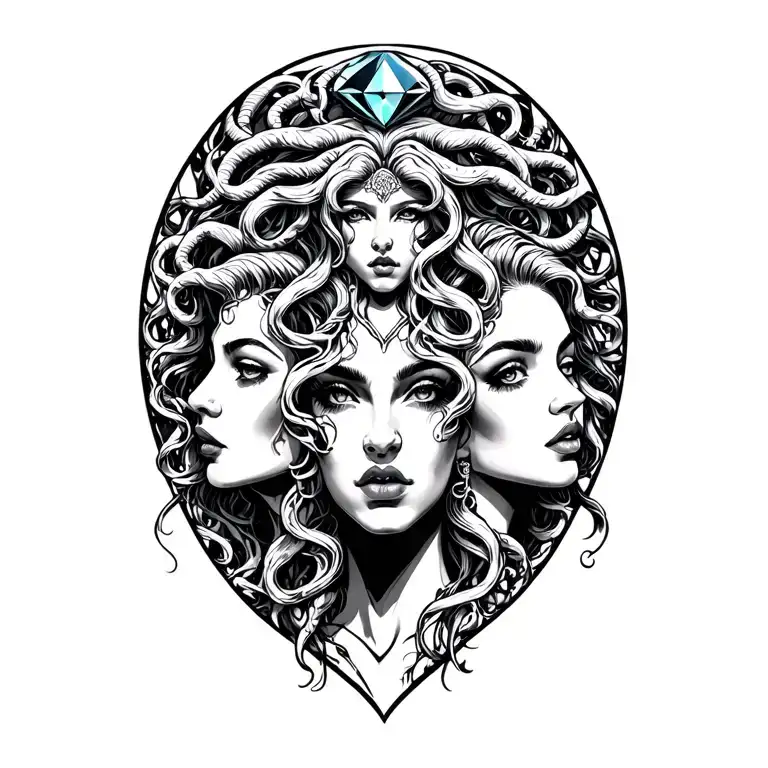Medusa sisters sexual diamond tattoo design idea