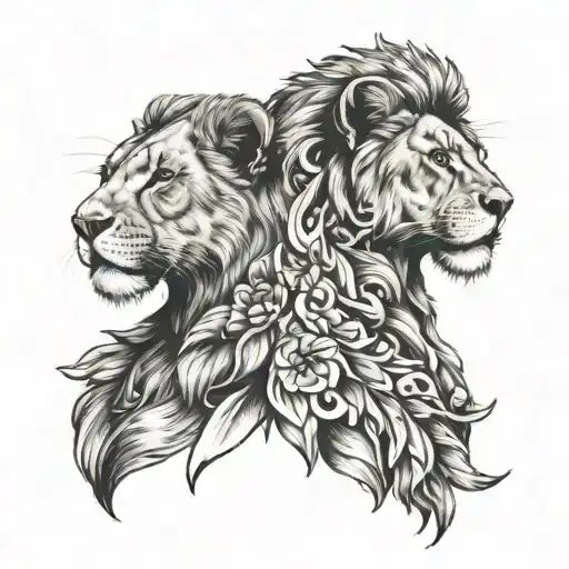 two lionesses facing each other on collar bones  tattoo design idea