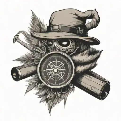 Ski Masked Criminal and compass surrounded tattoo design idea
