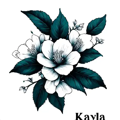 Kayla name with blossom flower tattoo design idea