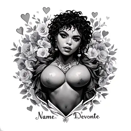 Name: Devonte Under boob but make the name with hearts  tattoo design idea