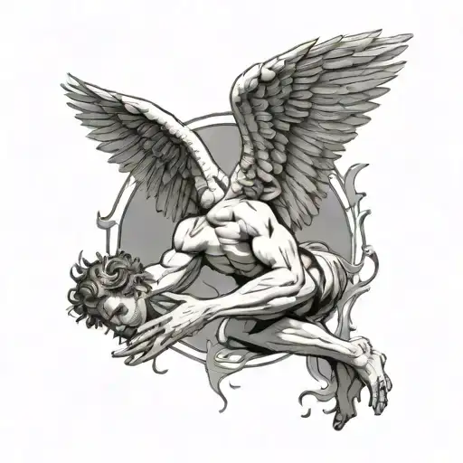 adam hands falling Icarus  mythologic character tattoo design idea