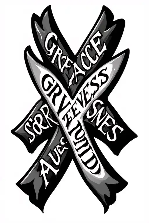 in the shape of a cross using the words "grace", "forgiveness", "saved" tattoo design idea