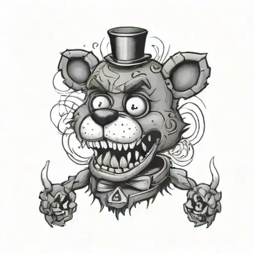 five nights at Freddy's on black out  tattoo design idea