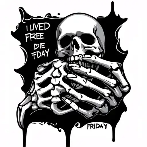 "I lived free and die" Skeleton Hand Holding Friday tattoo design idea