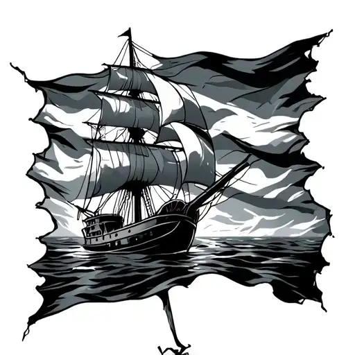 ripped sail mast flag tattoo design idea