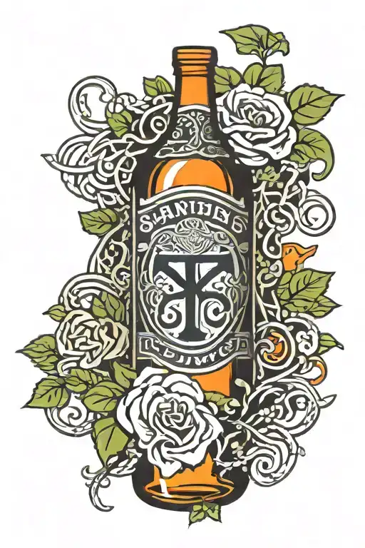 Celtic border with ivy vines with jameson bottle hollow leg and san francisco giants logo tattoo design idea