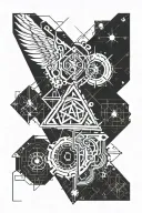 Chaos with uncertainty and discipline Justice wisdom courage tattoo design idea