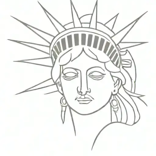 Statue of Liberty face and in the other side of the face devil tattoo design idea