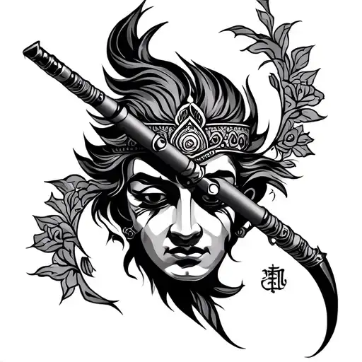 Trishul and flute  tattoo design idea