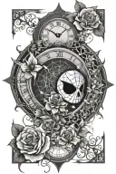 spider web with a clock inside with flowers growing and an eye tattoo design idea