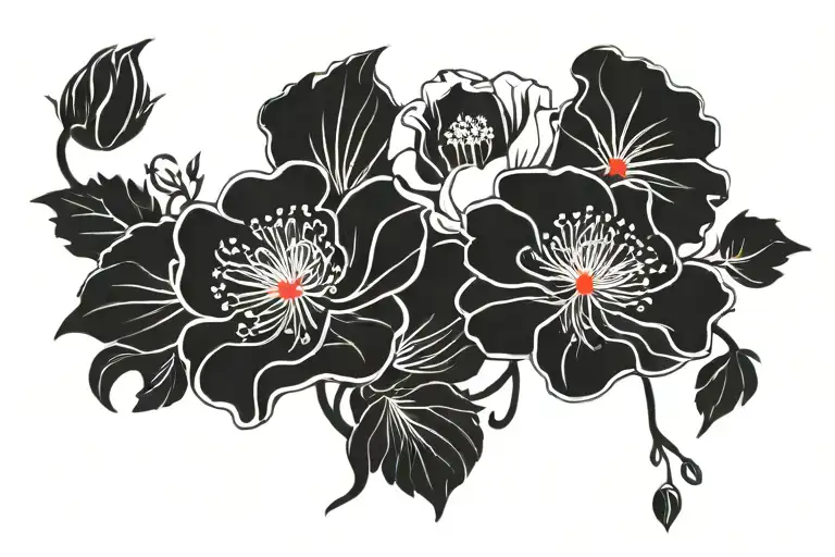 poppy flowers neck tatoo in black and red colors tattoo design idea