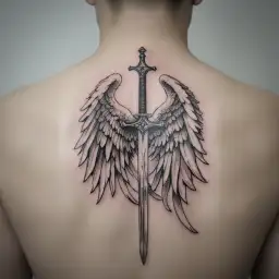 st michael sword one angel wing tattoo design idea