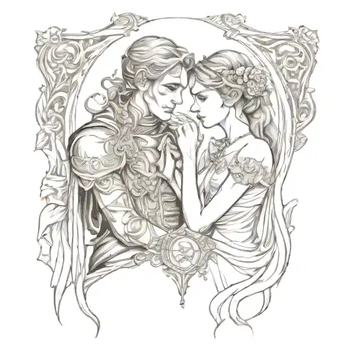 gothic tarot card the lovers tattoo design idea