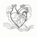 human heart and waves together tattoo design idea