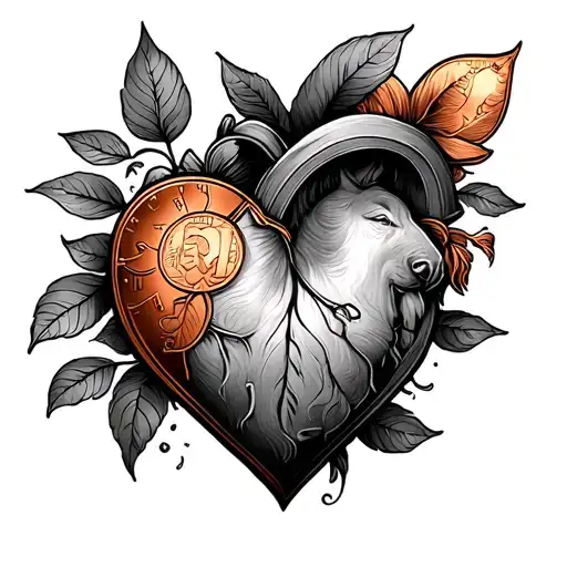 penny bigger and heart  tattoo design idea
