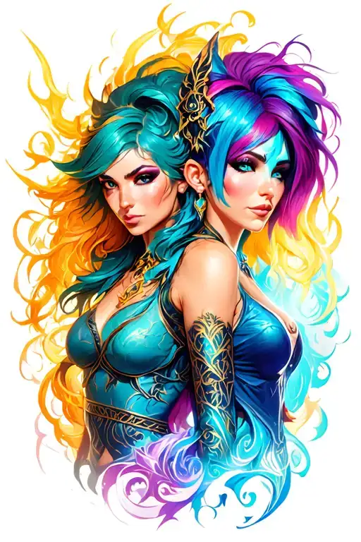 Arcane league of legends Vi and Jinx together tattoo design idea
