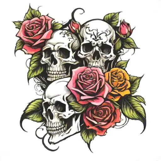 Skulls and Roses Gothic  tattoo design idea