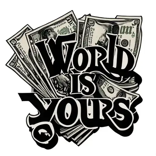 "The world is yours" pablo escobar with money tattoo design idea