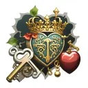 heart shape lock with key and a crown made tattoo design idea
