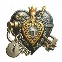 heart shape lock with key and a crown made tattoo design idea
