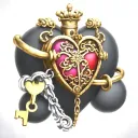 heart shape lock with key and a crown made tattoo design idea