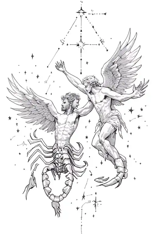lucifer and icarus falling from sky, scorpion star constellation tattoo design idea