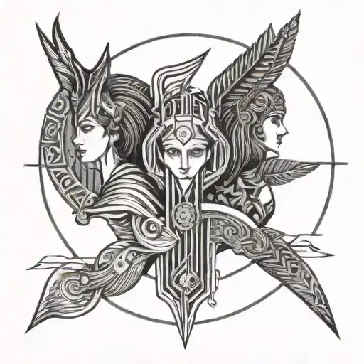 athena and hecate line simbol tattoo design idea