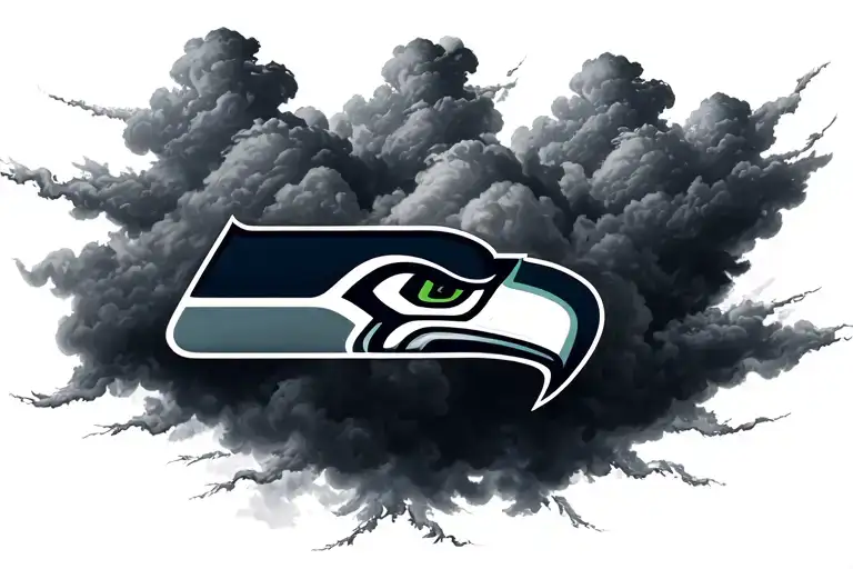 seattle seahawks logo coming out of the dark clouds tattoo design idea
