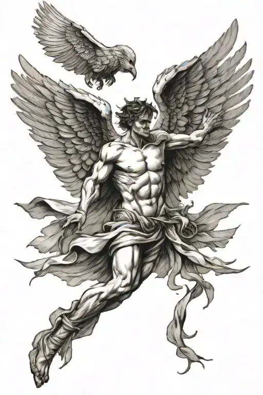 icarus falling with one devil wing tattoo tattoo design idea
